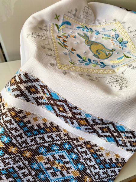 Великодній рушник для кошика з машинною вишивкою &laquo;Зайчик&raquo;,  93&times;38 см 51198 фото