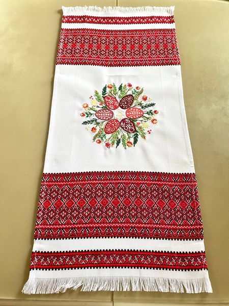 Великодній рушник для кошика з вишивкою яєць та орнаментом 71&times;32 см 23657 фото