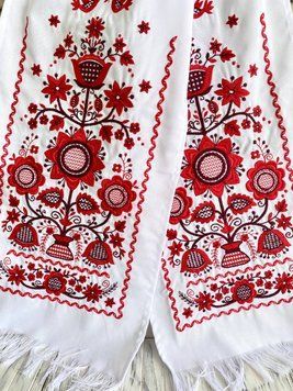 Весільний рушник &laquo;Дерево життя з птахами&raquo; 180&times;32 см &ndash; традиційна червоно-біла вишивка 78432 фото