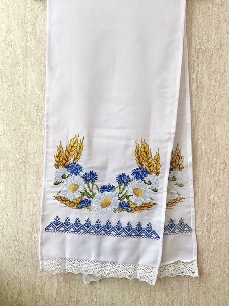 Український вишитий рушник для короваю з колосками та польовими квітами 150 см 48762 фото