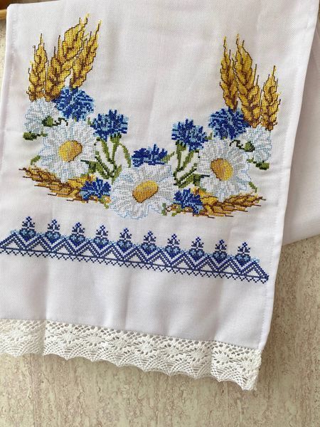 Український вишитий рушник для короваю з колосками та польовими квітами 150 см 48762 фото