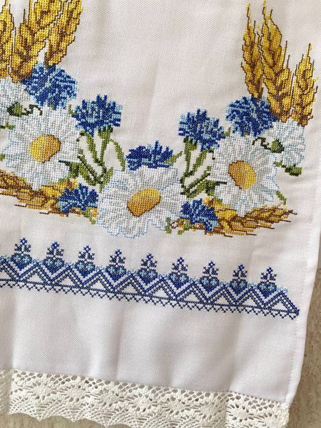 Український вишитий рушник для короваю з колосками та польовими квітами 150 см 48762 фото