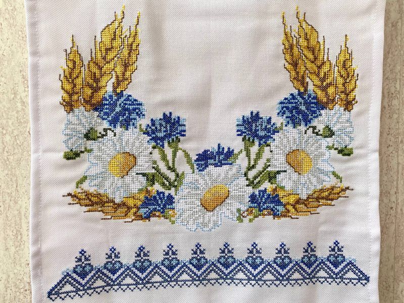 Український вишитий рушник для короваю з колосками та польовими квітами 150 см 48762 фото