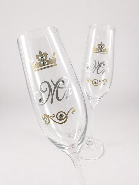 Келихи весільні Корони Mr&Mrs- набір весільних бокалів 183522 фото