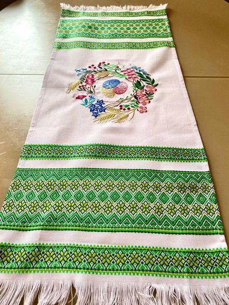 Великодній рушник для корзинки з вишивкою у зеленому орнаменті, 80&times;31 см 79543 фото